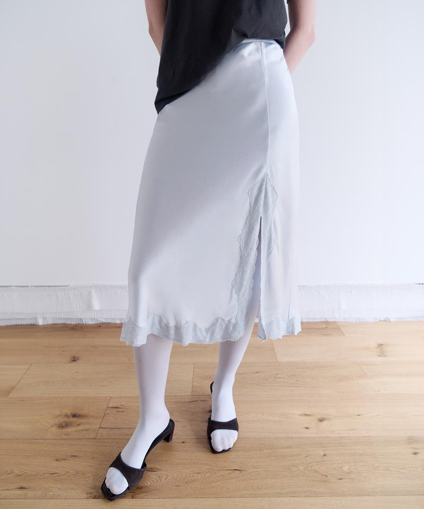 Lora Lora Satin Lace Long Skirt Silver