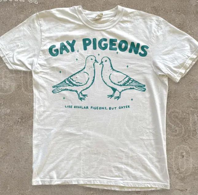 Gay Pigeons T-shirt Funny LGBTQ Pride Tee Vintage Queer Graphic Tee
