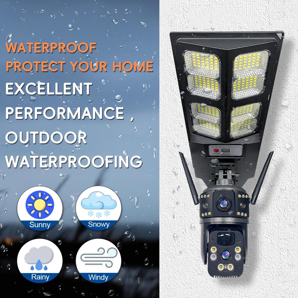 Multi-functional Solar Street Light with PIR Sensor Dual-lens Monitoring, Intelligent Lighting, Wireless WIFI/4G Camera