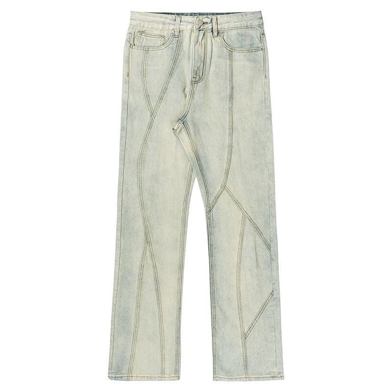 Мужские прямые джинсы в европейском и американском стиле с ретро-строчкой, свободный дизайн, нишевые жареные уличные брюки