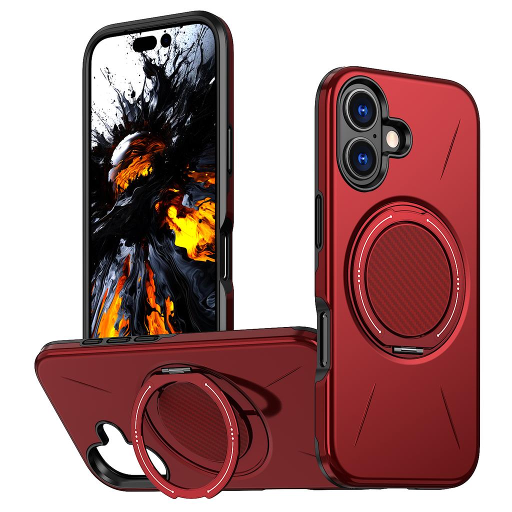 For iPhone 17 Magnetic Case Rotating Kickstand TPU+PC Phone Cover