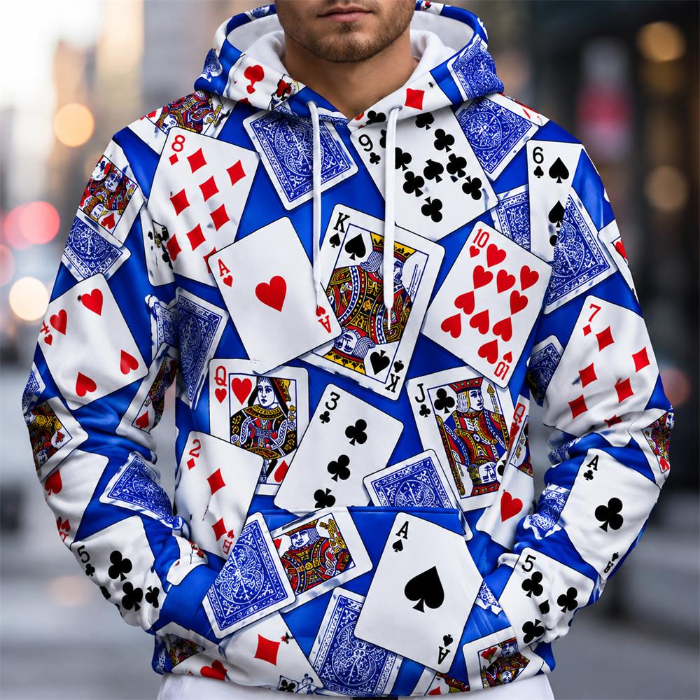 Толстовка с капюшоном Ace Playing Cards для мужчин, тематика Покер, 3D-печать, Пуловер с капюшоном, Графика с мастями Червы, Пики, Трефы, Бубны, Худи