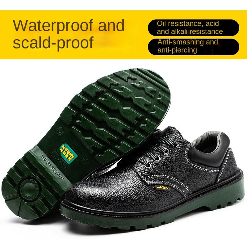 Smash-proof and Stab-proof Cowhide Steel Baotou Low-top Labor Insurance Shoes Non-slip Leather Surface Safety Shoes Steel Sole