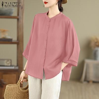 Женская повседневная однотонная свободная блузка с круглым вырезом и рукавом 3/4