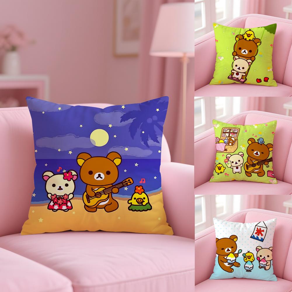 Мультяшная наволочка Rilakkuma, мягкий короткий плюш, двусторонняя печать, декор для дома, машинная стирка, наволочка, подарок