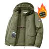 Men's Hooded Warm Short Jacket Winter Zipper Pocket Jacket Outdoor Sports and Leisure Work Clothes Windproof Cotton Jacket