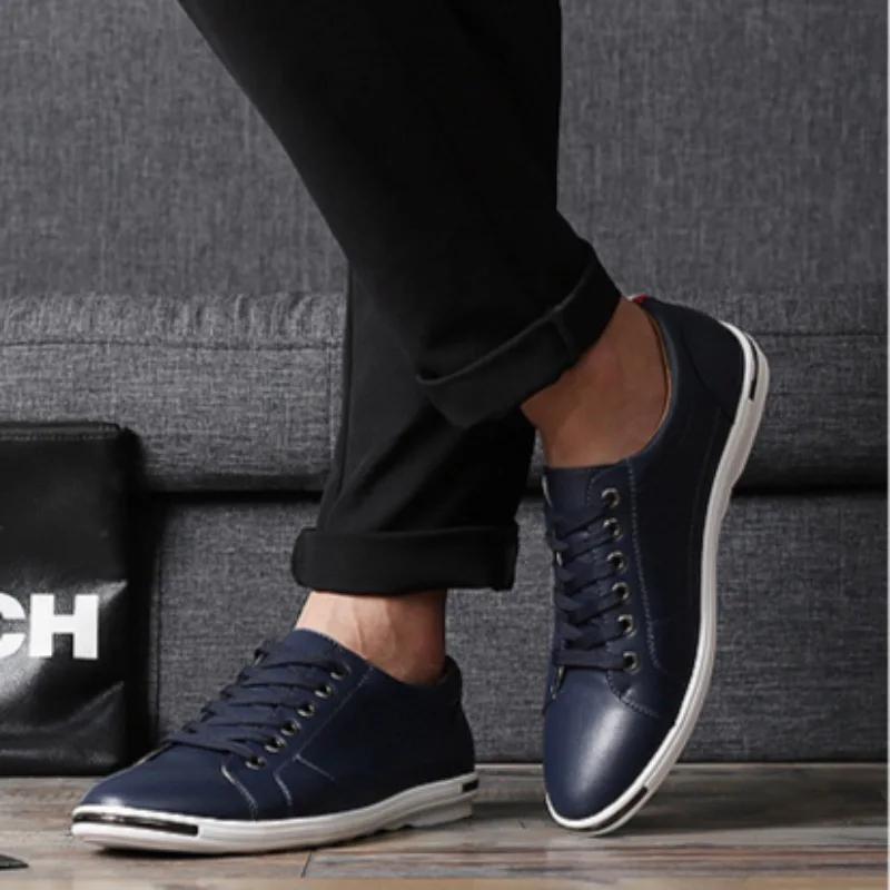 Модные мужские туфли, легкие повседневные туфли из искусственной кожи, новые удобные прогулочные туфли на плоской подошве со шнуровкой, мужские кроссовки из вулканизированной кожи, большой размер 48