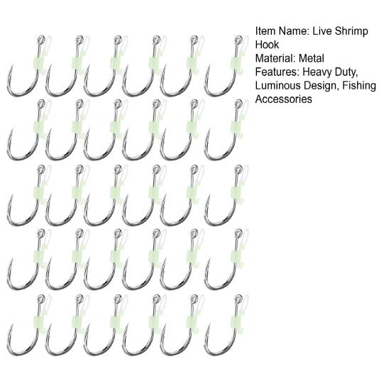 3/10/20/30Pcs Luminous Live Shrimp Fixing Hook Heavy Duty Metal Barbed Fishhook Freshwater Saltwater Catfish Bass Fishing Hook Fishing Accessories