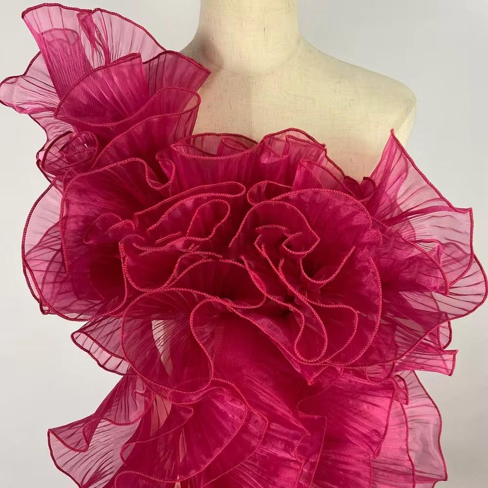 New Glossy Organza Lace Trim Fabric 13cm Wide 2yard Pleated Ruffles Material 3D Wedding Dress Sewing Accessories