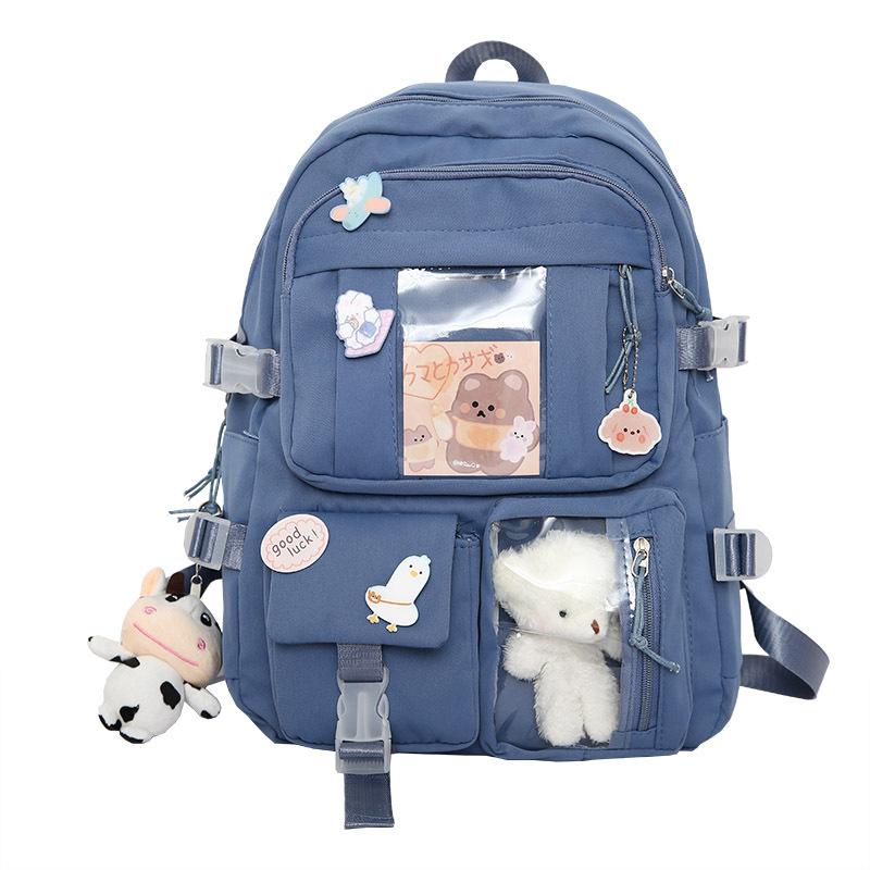 Girls Backpack Cute School Bags for Student Teens Girls Pockets Women Laptop Backpack Harajuku Pendant Backpack Cartoon Cute Badge Bear Bag