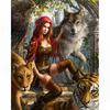 Diamond Painting Full Round Drill "Girl Wolf Tiger" Rhinestone Embroidery Cross Stitch Home Decor