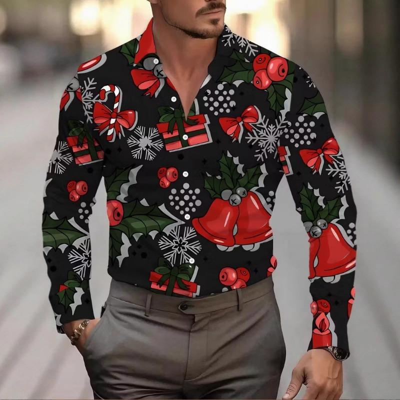 Men's Long Sleeve 3D Digital Print Christmas Shirts Casual Tops for Autumn and Winter