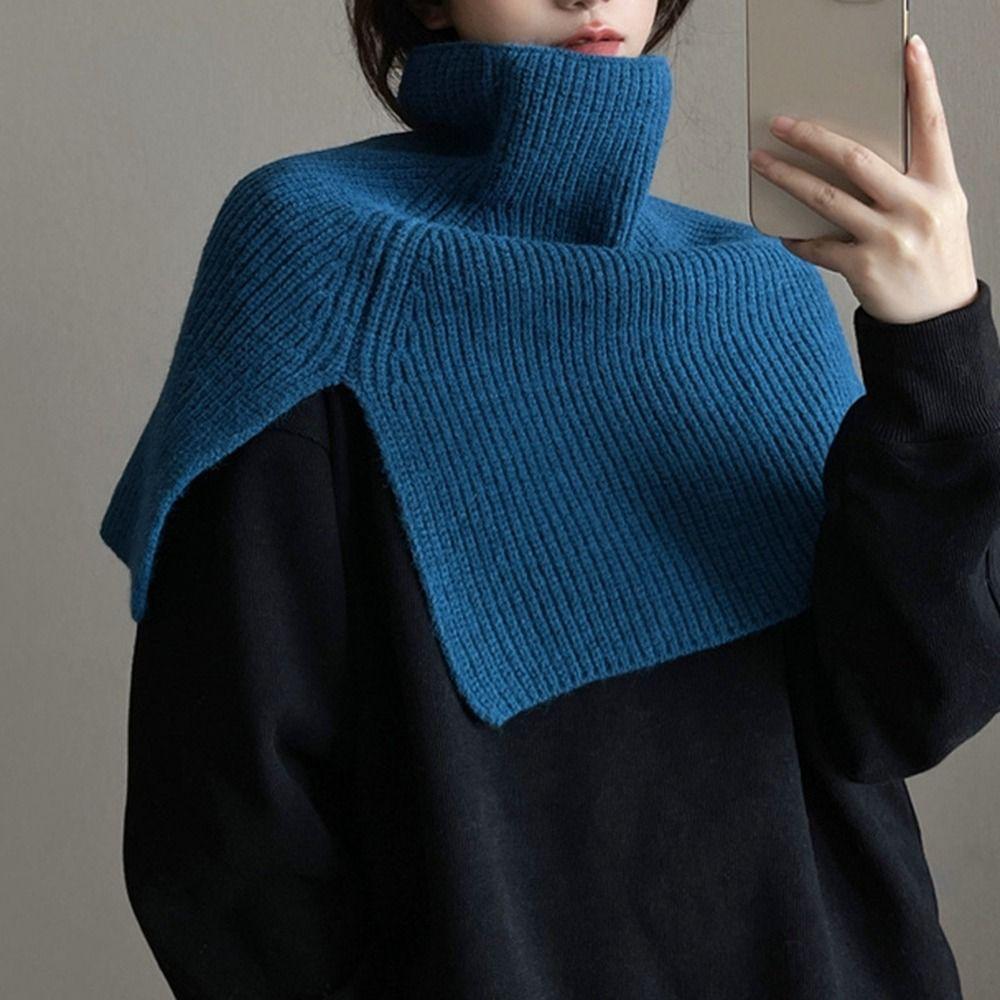High Collar Women Scarf Accessories Solid Color Wraps Knitted Cape Knitted Shawl Female Wool Scarf