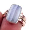 Натуральный голубой кружевной агат, драгоценный камень, двухцветное кольцо из стерлингового серебра 925 пробы, размер 7 f4B08