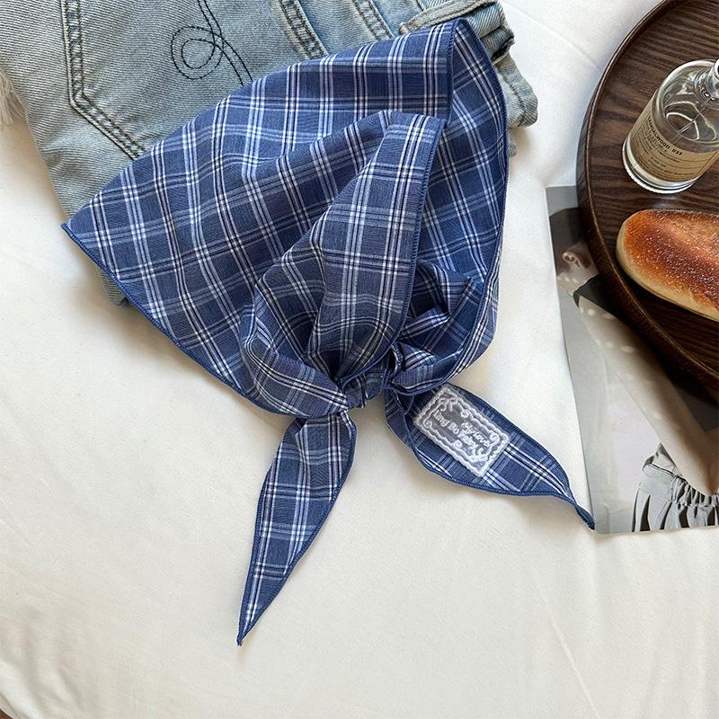 Silk Scarf High-end Sense Niche Design Sense Multi-functional Decorative Small Scarf Cotton and Linen Retro Plaid Headscarf Headband
