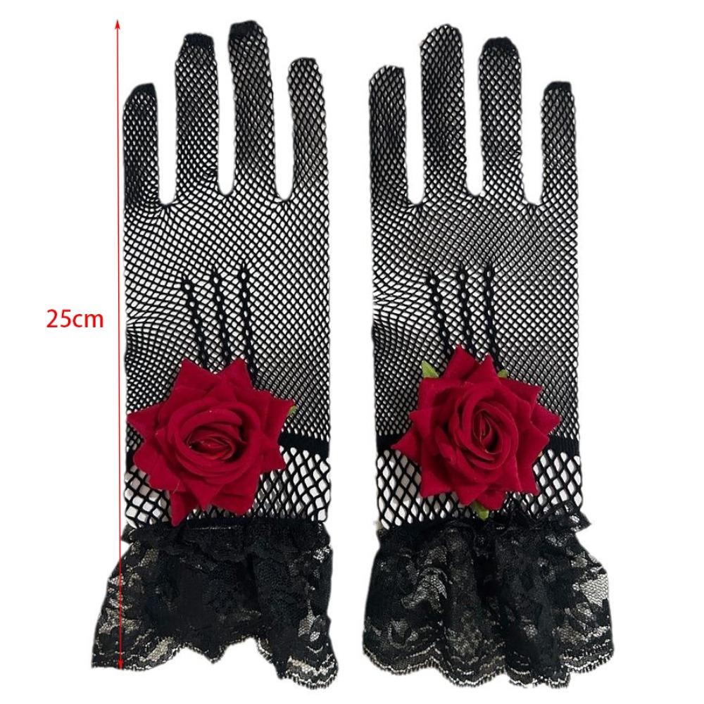 New Rose Flower Lace Mesh Mittens Party Dress Punk Hip Hop Performance Gloves Cosplay Dance Costume Fishnet Gloves Sexy