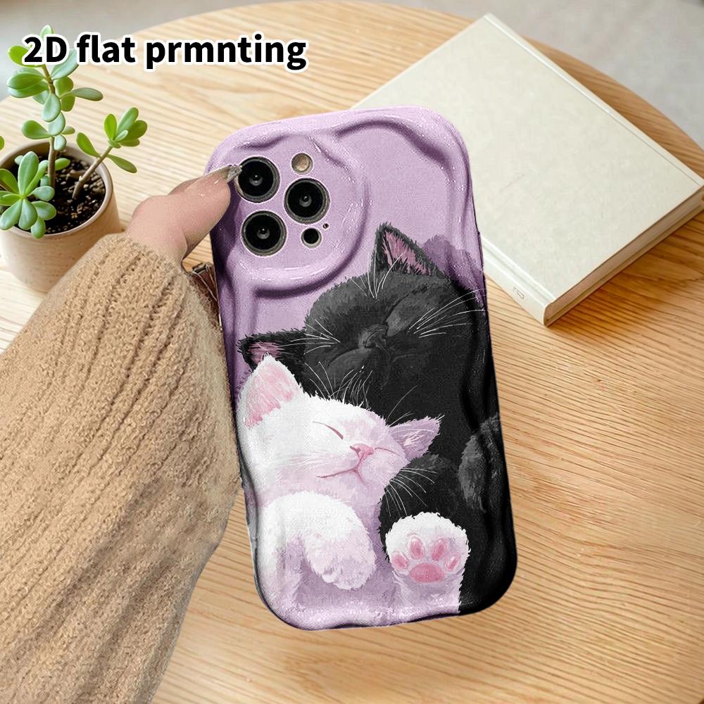 Phone Case: 2D flat design suitable for iPhone 18, 17, 16, 15, 14, 13 Pro film protective case, couple style, black and white kitten, Christmas and Ha