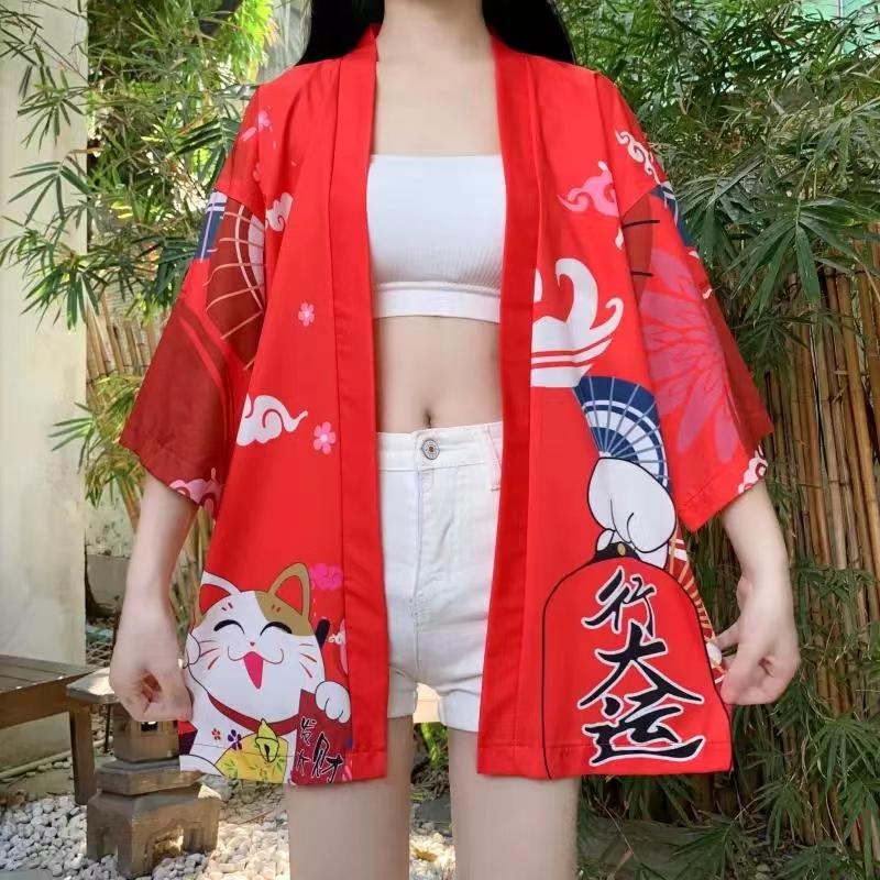 Новый японский кимоно Harajuku с цифровой печатью, пончо, пижамный кардиган