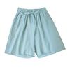 Women Casual Shorts Elastic Waist Drawstring Pockets Shorts Solid Color Wide Leg Loose Short Pants