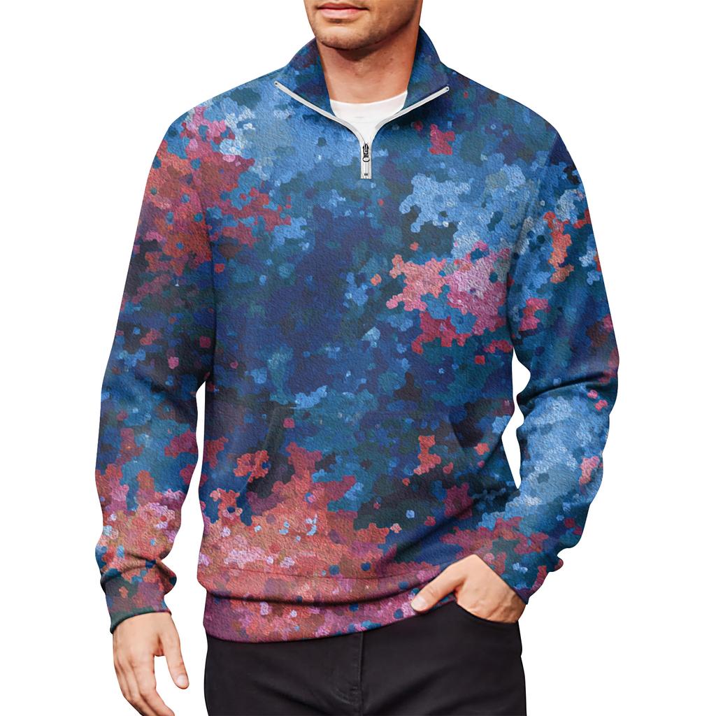 Мужской свободный повседневный свитшот на молнии 1/4, модный топ с длинным рукавом и принтом, с карманами