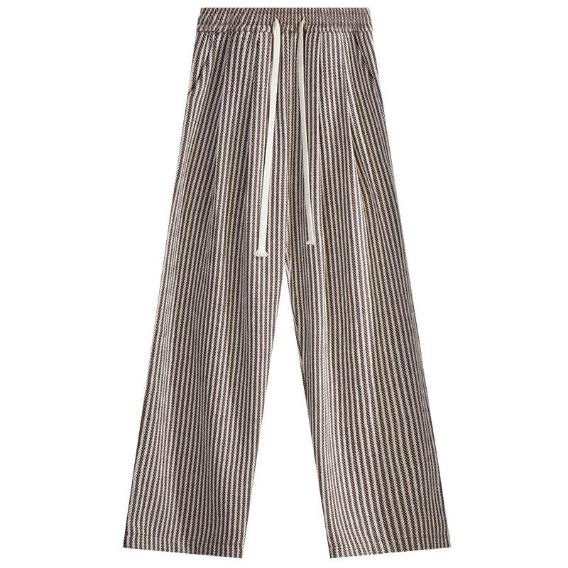 Women's Coffee Pinstripe Wool Pants: Petite 150, High-Waist, Wide/Narrow Leg, Autumn/Winter Drape