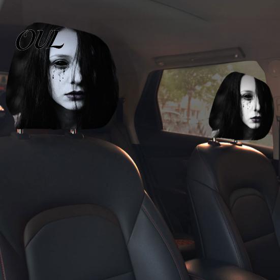 Car Headrest Cover Universal Cover, Scary Face Protective Seat Protector Accessory for Holiday Most Vehicles, Easy to Install Automotive Interior