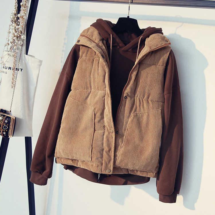 Women Cotton Down Vest Sleeveless Jacket Female Winter Jacket Outerwear Corduroy Waistcoat