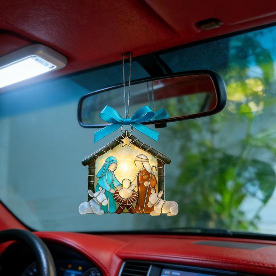 Стеклянный Рождественский Подвесной Орнамент Морское Стекло Рождество Иисуса 2D Акриловая Подвесная Декорация Рождественская Елка Праздничный Религиозный Подвес