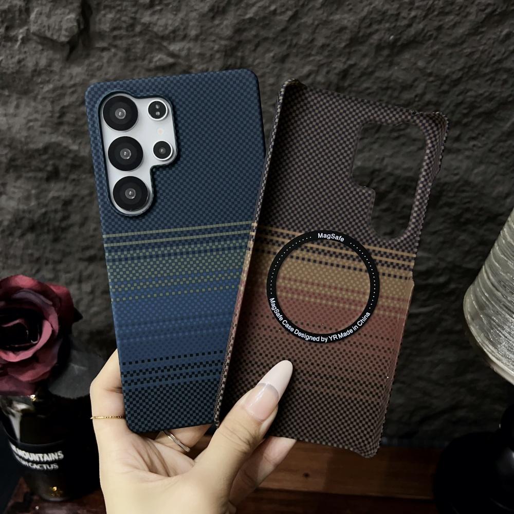 Магнитный тонкий чехол с узором из углеродного волокна для Samsung Galaxy S25 S24 Ultra Plus S25Ultra Жесткий ПК Беспроводная зарядка Бесшовный чехол