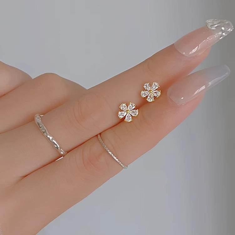 Серьги-гвоздики из серебра S925 с мини-цветами, Алмазные серьги, Маленькие серьги-гвоздики для козелка уха