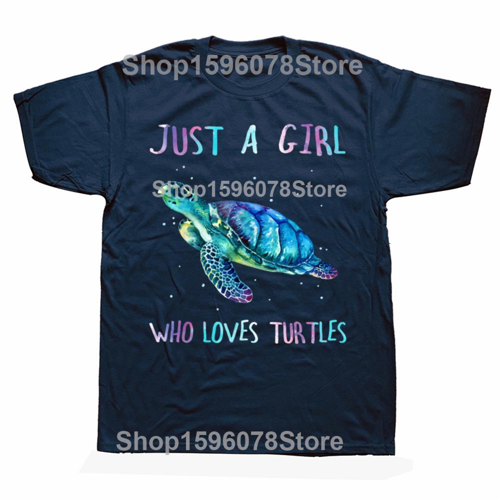 Funny Turtle Watercolor Sea Ocean Just A Girl Who Loves Turtles T-shirts Men Casual Tshirt 100% Cotton Loose Oversized T Shirt