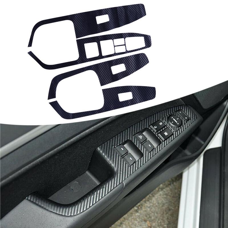 4pcs/Set Door Window Lift Switch Panel Cover Trim Sticker Carbon Fiber Style Vinyl Fit for Hyundai Elantra 2017- LHD