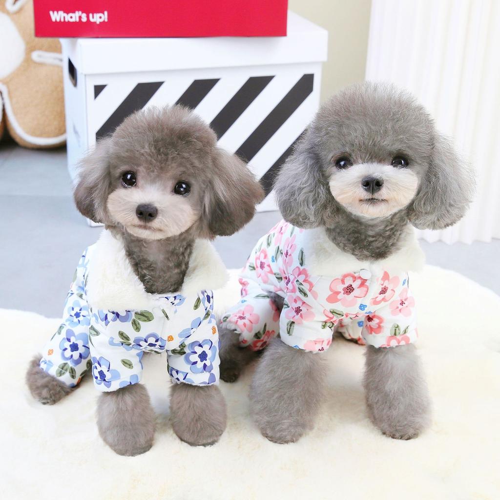 Winter Warm Dog Clothes Autumn and Winter Flower Pet Clothing Teddy Pet Clothes Four Legs Cotton Clothes Dog Outdoor Warm Apparel