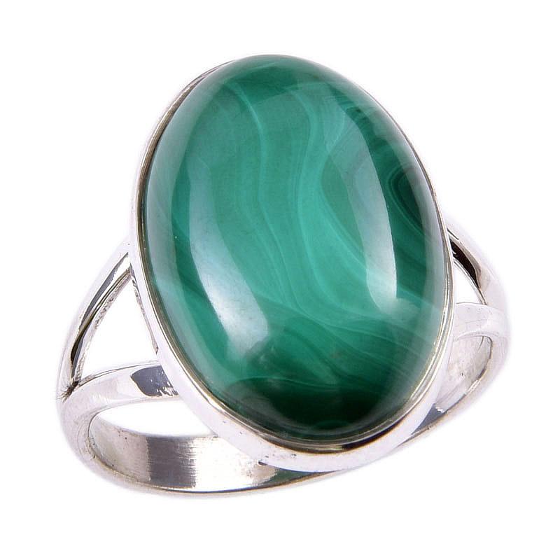 Ювелирное кольцо из чистого серебра 925 пробы с натуральным малахитом, размер 8 a7B59
