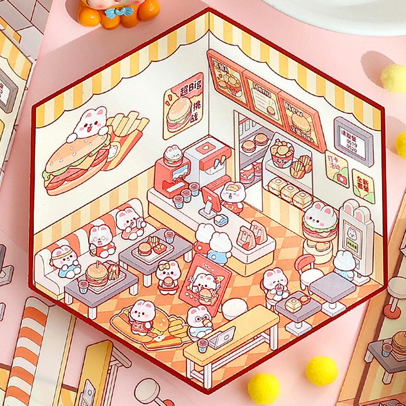 1 набор мультяшных карманных кабинок для бизнеса, сцен для укладки и склеивания, сделай сам, 3D-наклейки, праздничный подарок на день рождения, Рождество для ребенка, студента