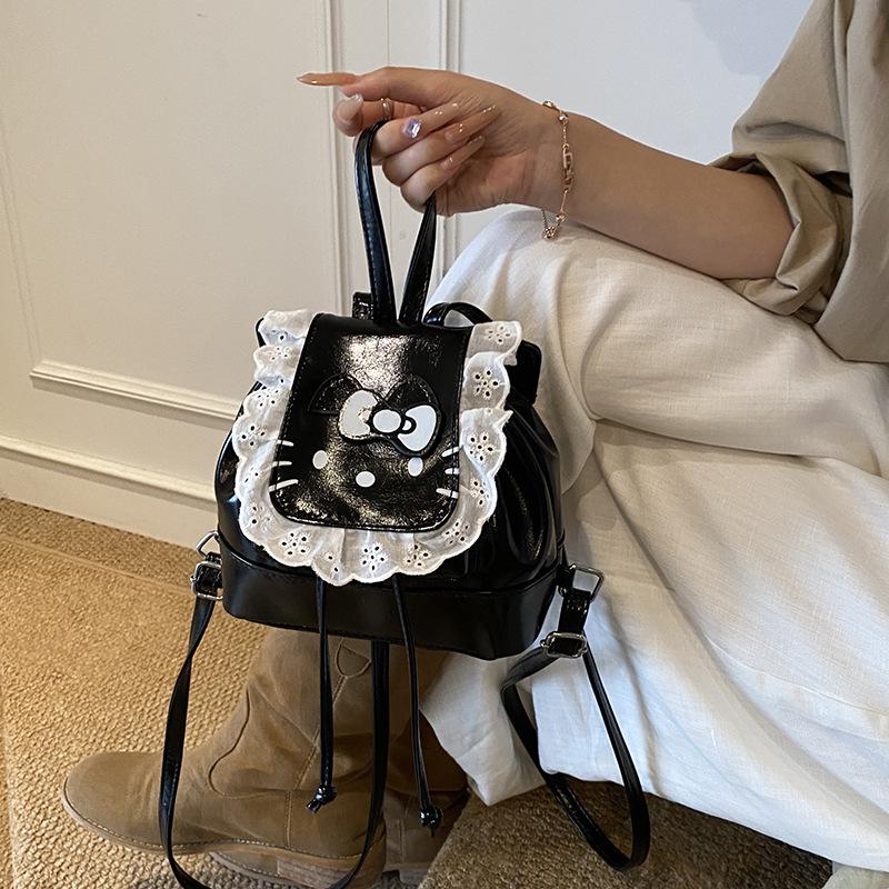 Cartoon Kitten Print Boys And Girls Backpack Sweet Lace Baby Schoolbag Children'S Backpack
