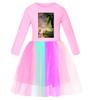 Детское платье для девочек с принтом ведьмы Глинды, сетчатое, радужное, с круглым вырезом, повседневное, хлопковое