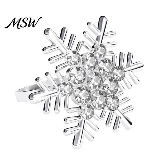 Elegant Dining Table Ornaments Rhinestone Snowflake Napkin Ring, Metal Holder, Winter Holiday Dinner Party Accessories Ring for Christmas Decor Theme