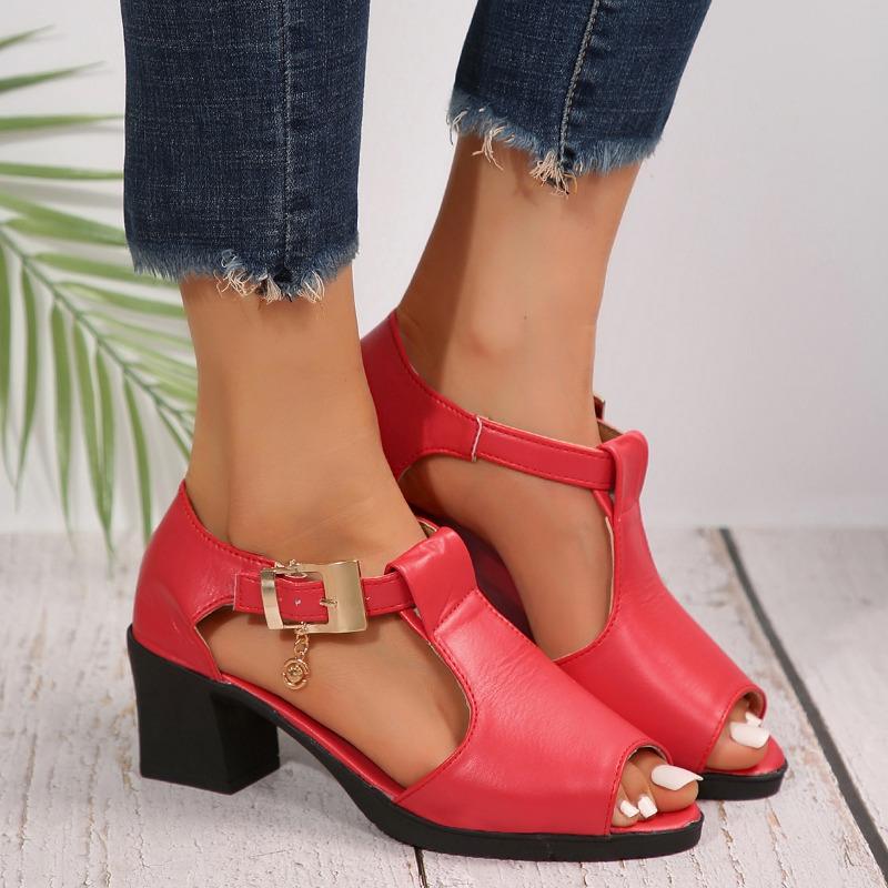 Сандалии женские с рыбьим ртом на весну и лето, новые римские женские туфли на толстом каблуке, универсальные туфли для мам на среднем каблуке