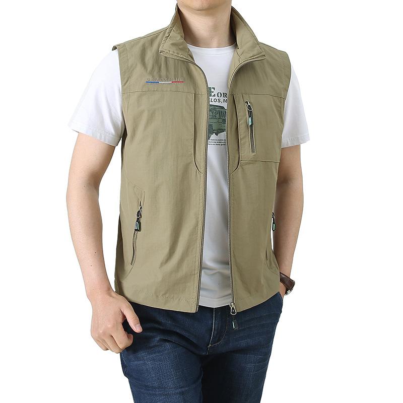 Spring and Autumn New Casual Vest Men's Outdoor Stand Collar Fishing Photography Thin Workwear Waistcoat Vest Jacket