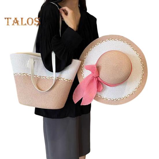 Летняя шляпа от солнца для девочек с соломенной плетеной сумкой через плечо, сумка-тоут с бантом, пляжная кепка ручной работы, сумка-тоут для отпуска, путешествий и работы
