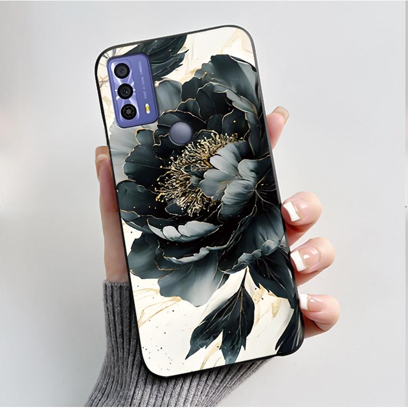 Printing Pattern Case For TCL 20B (6159K) Soft Silicone Black Shell Cover Cute Flower Cartoon Casing