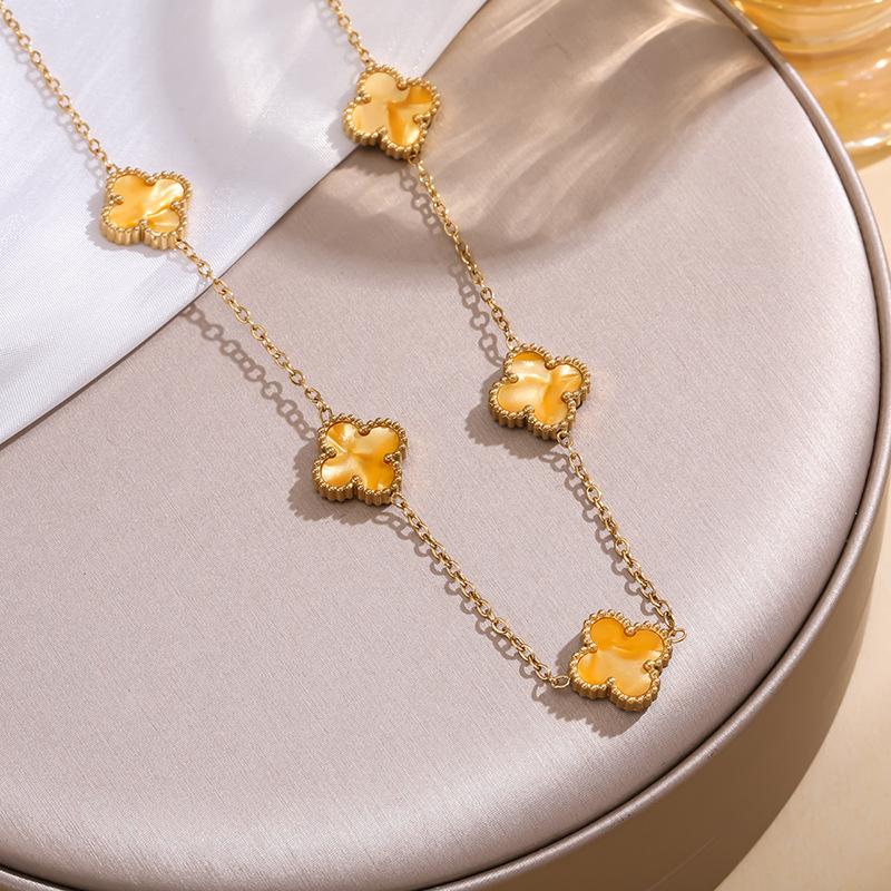 13 мм титановая сталь четырехлистный клевер пять цветков двухстороннее ожерелье Beimu 18-каратное настоящее позолоченное не выцветающее легкое роскошное ключичное ожерелье