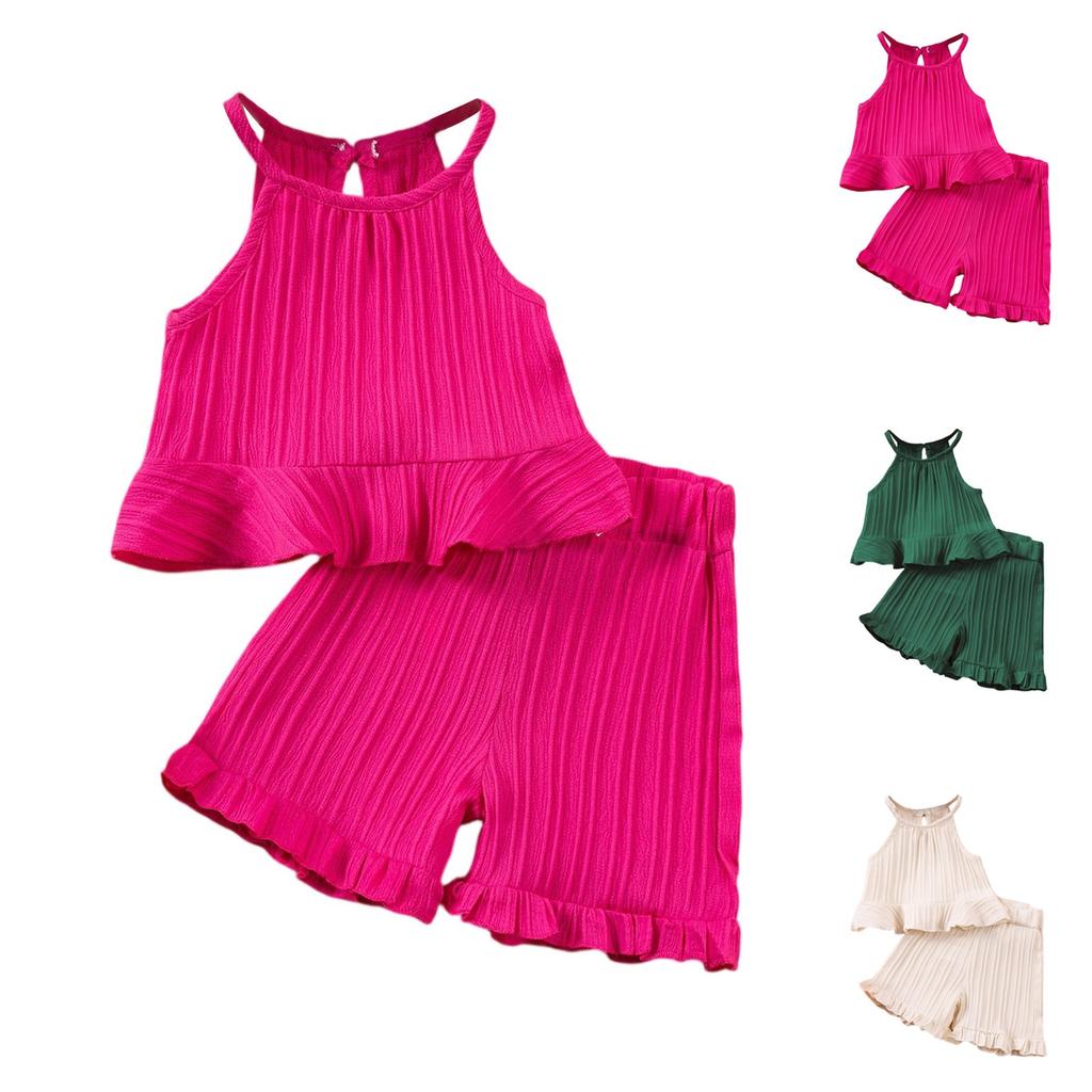 Girls' Off-Shoulder Set - Sleeveless Top & Flounce Shorts