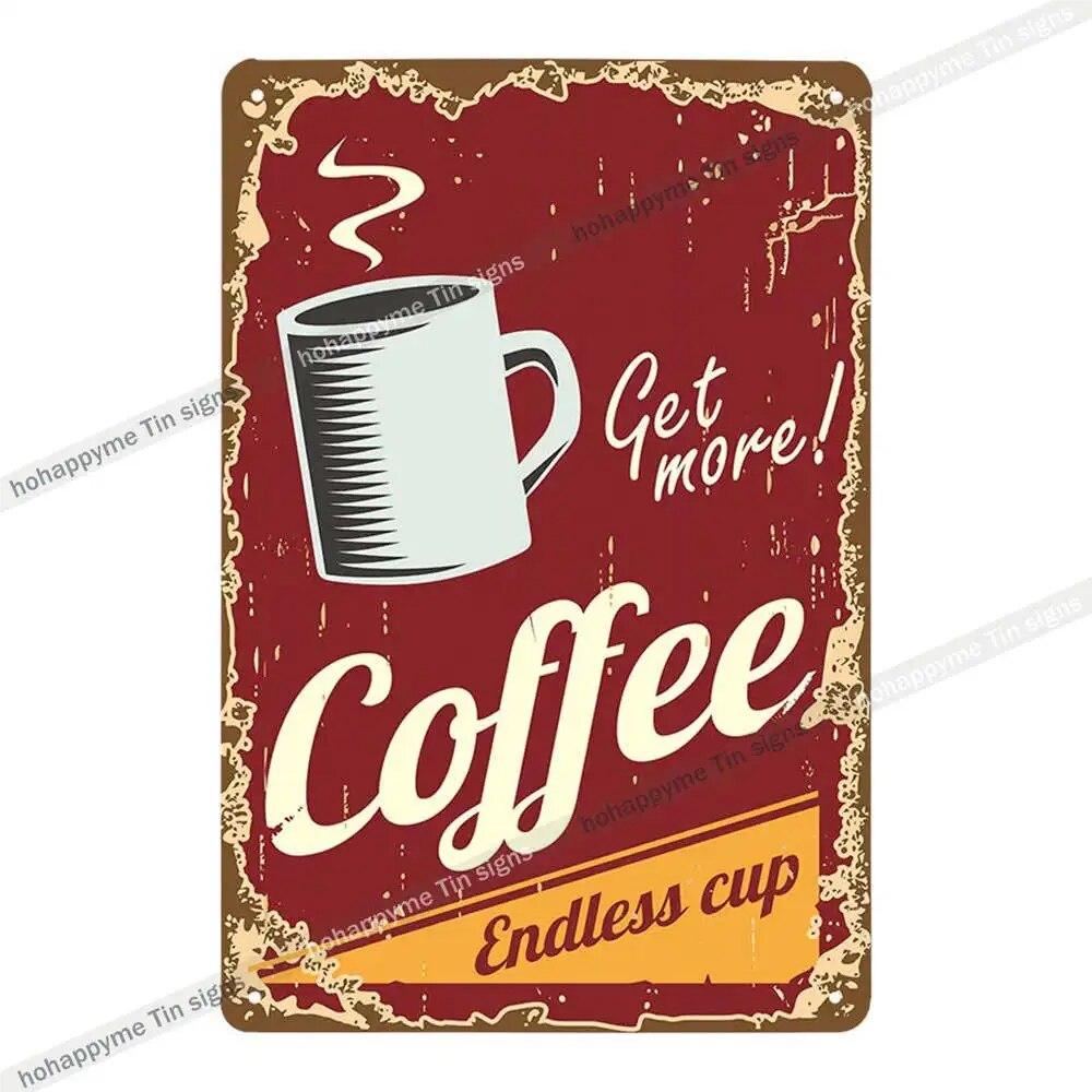 Coffee Vintage Signs Tin Metal Art Iron Painting Decoration Cafe Pub Club Bar Retro Poster Wall Stickers Home Decor 20x30cm