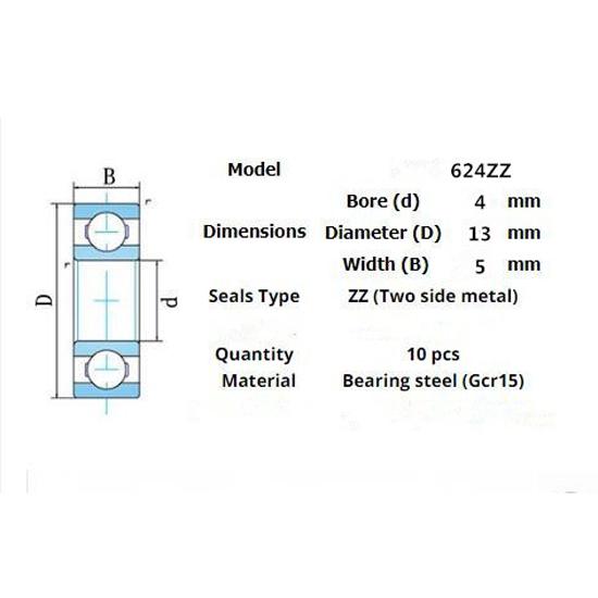 Bearing 10pieces 624ZZ 4*13*5(mm)