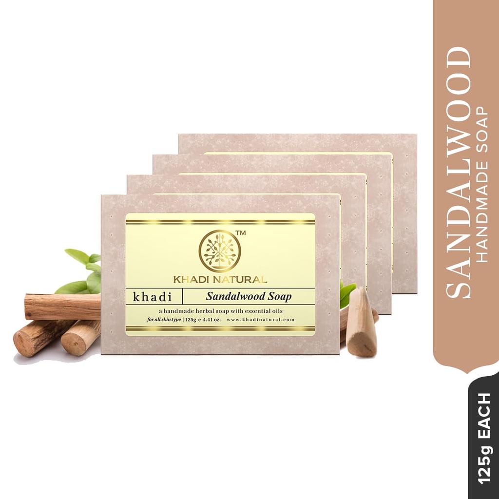 Khadi Natural Sandalwood Handmade Bath Soap For Hydrated Glowing Skin All Skin Types 125 g x Pack Of 4 Moisturizing Bar