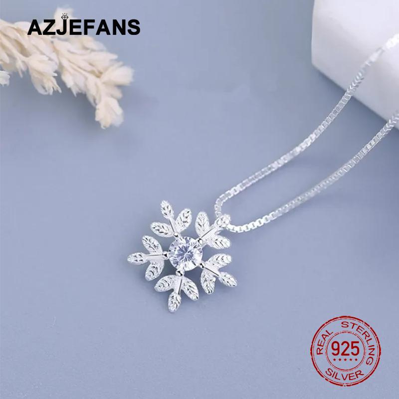 S925 Sterling Silver Christmas Snowflake Diamond Pendant Necklace Fine Jewelry