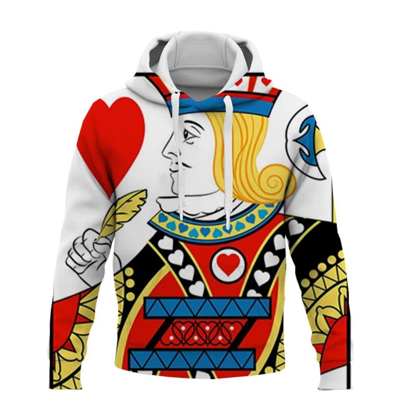 Игральные карты Покер KA Принт Толстовки Мужские/женские Смешные толстовки с капюшоном Мужская одежда Мальчики/девочки Harajuku Смешные куртки Пальто Топы