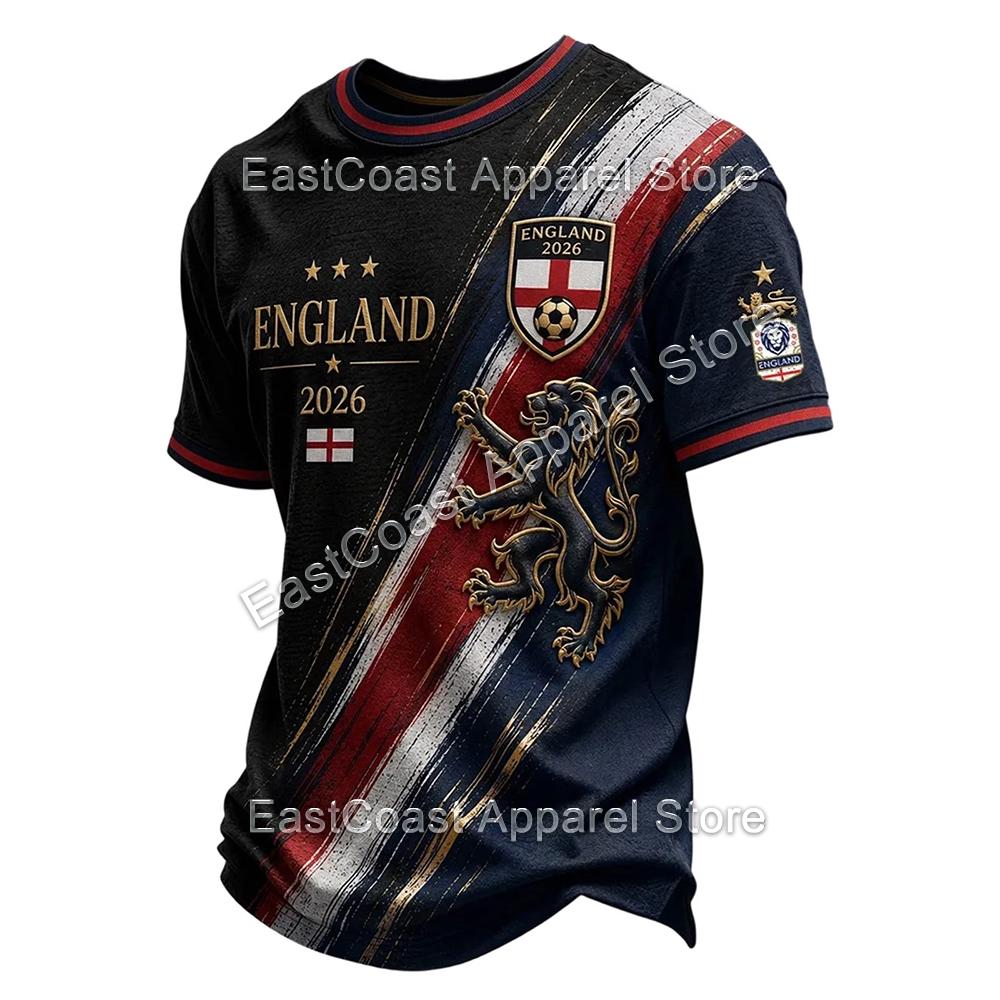 Men's England Lion Retro Soccer Jersey 3D Print Football Shirt Breathable Quick Dry Oversized Fan Edition Casual Sports T-Shirts